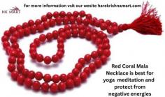 A Red Coral mala,https://harekrishnamart.com/products/red-coral-malaprecious marine gemstone known as red coral, holds a significant place in various spiritual and healing traditions. Red coral, or "Moonga" in Hindi, is revered for its vibrant red color and its association with Mars, the planet symbolizing energy, courage, and passion. 