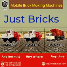 MOBILE BRICK-MAKING MACHINE (#FACTORY OF BRICK ON WHEELS)- First of its kind in the world, our brick-making machine moves on wheels like a vehicle and makes bricks while in motion. This allows kiln owners to produce bricks anywhere, as per their requirements. Mobile brick-making machine production is 12000 bricks/hour with a reduction of 45% in production cost in comparison with manual and other machinery as well as 4-times (as per testing agencies report) more in compressive strength with standard shape, sizes and another extraordinary provision exist i.e (that is) machine produced several brick sizes and it can be changed as per customer requirements from time to time. In 2018 we are catering 4 models: BMM150-160 and BMM300-310 (semi-automatic and fully automatic ) to the worldwide brick industry, we are offering direct customers access to multiple sites in both domestic and international stages, so they 1st see the demo and then will order us after satisfaction. 
Bmm150-160
https://www.snpcmachines.com/
