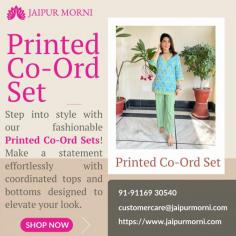 Step into style with our fashionable printed co-ord sets! Make a statement effortlessly with coordinated tops and bottoms designed to elevate your look. Shop now for the perfect ensemble to showcase your unique fashion sense!

More info
Email Id-	customercare@jaipurmorni.com
Phone No-	91-91169 30540
Website-	https://www.jaipurmorni.com/collections/co-ord-set
