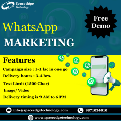 Read More: https://spaceedgetechnology.com/whatsapp-marketing/
Contact No.: +91-9871034010
Mail id: info@spaceedgetechnology.com
.
#whatsappmarketing #whatsapppanel #whatsappsms

