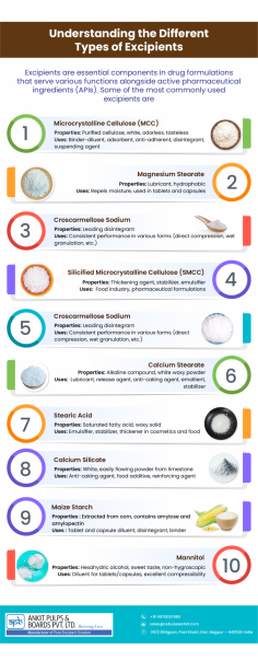 Discover the essential excipients that enhance pharmaceutical formulations! Excipients like microcrystalline cellulose, magnesium stearate, and lactose monohydrate play crucial roles as binders, disintegrants, and lubricants. Dive into our infographic to learn more about these vital components and how they contribute to effective and safe medications.