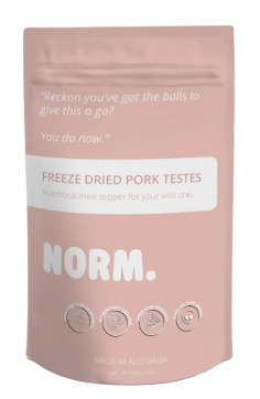 "Norm Pork Testes Freeze Dried Meal Topper For Dogs And Cats

NORM'S pork testes meal topper is a freeze-dried, single-ingredient powder, perfect for adding to kibble, raw meals, Likimats, Kongs, freakshakes, or homemade dog treats.

For More information visit: www.vetsupply.com.au
Place order directly on call: 1300838787"