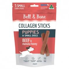 Bell & Bone Collagen Chew Sticks Beef and Manuka Honey: These treats support your dog's joint health, mobility and improve gut health. Shop dog treats at VetSupply.
