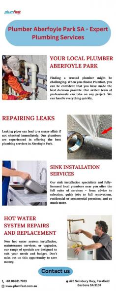Our skilled team of professionals can take on any project. We can handle everything quickly, from repairing leaks under the sink to setting up hot water systems. If you need a professional plumber in Aberfoyle Park fast, call Plumfast.

Follow our website for more information: https://plumfast.com.au/plumber-aberfoyle-park/
