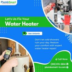 Facing issues with your water heater can disrupt your daily routine, leaving you with unexpected cold showers or unreliable temperatures. At PlumbSmart, Our expert technicians will fix your water heater in San Antonio efficiently. Whether you're dealing with a malfunctioning unit or need routine maintenance, we are here to ensure your water heater operates smoothly. Contact us today to schedule your repair service and restore hot water convenience to your home. Visit: https://plumbsmart-tx.com/plumbing/water-heater/