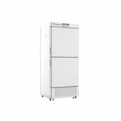 Labtron-25°C Upright Freezer is a two-chamber, 450 L microprocessor-controlled unit with a temperature range of -10 to -25 °C. It features 2 compressors for separate chamber control, R600a refrigerant, manual defrost, direct cooling, low-noise operation, advanced alarms, and turn-on delay.