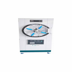  Labtron Horizontal Autoclave is a 150L, front-loading, microprocessor-controlled device that sterilizes at 134 °C with 0.22 MPa pressure. It includes a safety valve, steam release valve, pressure gauge, drying function, 0-99 minute timer, safe door lock system, and automatic power cut-off. 