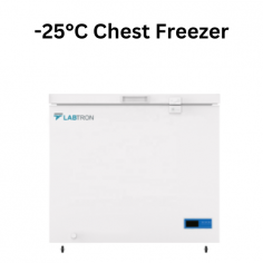 Labtron -25°C Chest Freezer is a 226 L unit with a biomedical -10 to -25°C range, direct cooling, and manual defrost. It features eco-friendly refrigerant, CFC-free foam with 70mm insulation, low maintenance, an upward door with balancing hinge, digital display, advanced alarm system, and efficient refrigeration.