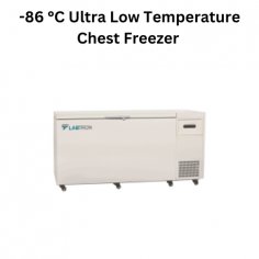 Labtron -86°C Ultra Low Temperature Chest Freezer is an microprocessor-controlled chest cabinet type unit 458 L capacity, with a temperature range of -60°C to -86°C. It features microprocessor control, direct cooling with an auto cascade system, an LED display, CFC-free refrigerant, a safety lock, advanced alarms .
