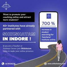 Shikshatam, based in Indore, is a dynamic online platform dedicated to expanding the reach of teachers and educational institutes by connecting them with a broader audience of students. This promotional image illustrates the significant impact of Shikshatam, with over 40 institutes already benefiting from the partnership. The graphic highlights an impressive 700% surge in student searches for online educational resources, indicating a booming demand for digital learning solutions. Teachers and educational institute owners are invited to join Shikshatam and harness the power of online visibility to attract more students. For further details or to become a part of Shikshatam, interested parties can reach out via the contact number provided in the image. Explore the potential of online education with Shikshatam today and make a significant mark in the digital education landscape.