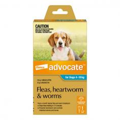 Advocate for Medium Dogs is a topical formula that treats and prevents flea infestations in dogs that weigh between 4-10kg. A single dose of Advocate Aqua Pack prevents heartworm disease, and treats and controls roundworms, hookworms, and whipworms. This monthly spot-on formula for medium dogs protects against sarcoptic mange, ear mites, and chewing lice.
