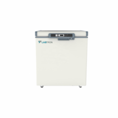  Labtron-40°C Chest Freezer is a 150 L ultra-low temperature freezer with -40°C cooling, microprocessor control, platinum resistor sensors, direct cooling, adjustable -20 to -40°C range, branded compressor,  EBM fan, large-finned compressor, energy-efficient R290 refrigerant, and manual defrost.
