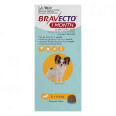 Bravecto 1-Month Chewable for Very Small Dogs is the innovative addition to the Bravecto family that works as a monthly ectoparasiticide for puppies and dogs that weigh between 2-4.5kg. It is a palatable, flavored chewable that provides protection against fleas and ticks for one month.
