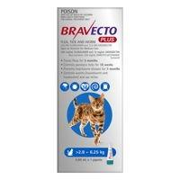 Bravecto Plus Spot-on Cat is an advanced solution that effectively treats fleas, paralysis ticks, gastrointestinal nematodes and prevents heartworms in cats. The topical treatment is also effective in treating ear mites. It provides immediate relief from fleas and ticks and provides protection by breaking the flea life cycle before they lay eggs. Get Flea, tick, and worms treatment for Cats at lowest price online in Australia at VetSupply