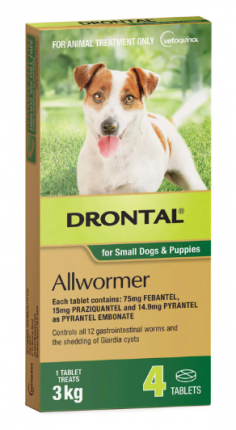 "Used every 3 months, Drontal not only protects your dog from worms, it also helps protect the whole family from the harmful effects of contracting worms from your dog. These broad-spectrum formula destroy various intestinal worms including roundworms, whipworms, hookworms and tapeworms. This simple to dose treatment is easy to administer in dogs. 

For More information visit: www.vetsupply.com.au
Place order directly on call: 1300838787"