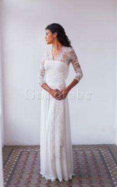 Robe de mariée facile avec sans manches ceinture en étoffe en dentelle au drapée