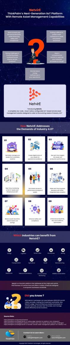 NetvirE is an advanced cloud-native low-code IIoT platform offering remote asset monitoring and management, predictive maintenance, real-time monitoring, and more. Moreover, it enables businesses to understand the health and performance of their assets, make data-driven decisions, and optimize operations for maximum efficiency. With its comprehensive suite of features, NetvirE has been instrumental in revolutionizing asset management and predictive maintenance across various industries.
