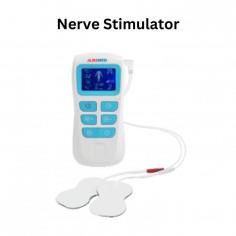 Abimed nerve stimulator is a therapeutic device with a high-resolution LCD screen. Unit features an adjustable intensity of 50 levels, an operational temperature of 5 to 40 °C, self-timing of 5 to 15 minutes, and a humidity of 15% to 90%. It has a large color LCD screen, 1-channel pulse therapy, is wireless and rechargeable, and promotes blood circulation.