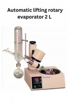 Labtron Automatic Lifting Rotary Evaporator offers a motorized lift, LCD display, and 1.2 L/hr evaporation. It features 1000 W heating power, temperature control from RT to 99°C ± 2°C, a rotation speed of 0-150 rpm, handles 50 ml to 1 L, and has durable PTFE seals for reliable performance.
