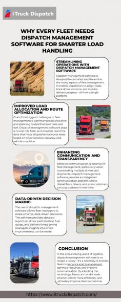 Smarter load management is achieved with dispatch management software, offering automated scheduling, enhanced communication, and real-time tracking. Every fleet can benefit from reduced operational costs and increased productivity, making it a vital tool for effective load handling. Visit here to know more:https://sites.google.com/view/why-every-fleet-needs-dispatch/home