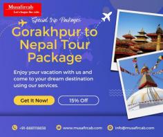 Discover Nepal's natural beauty, rich culture, and spiritual heritage with our exclusive Gorakhpur to Nepal Tour Package and Nepal Tour Package from Gorakhpur. Musafircab offers a hassle-free travel experience with various customizable packages, catering to your preferences. Whether you're on a spiritual journey to visit Nepal's sacred temples or seeking adventure in its mountainous landscapes, this tour package has something for everyone. 