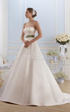 Robe de mariée naturel simple longue en satin de traîne courte