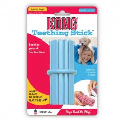 KONG Puppy Teething Stick is specially crafted with unique KONG Classic puppy rubber to cater to your young pup's teething needs. The stick's ridges gently clean teeth and soothe sore gums, promoting healthy dental development. Fill it with Easy Treat or Peanut Butter to encourage long-lasting play sessions, teaching your puppy appropriate chewing behaviour.