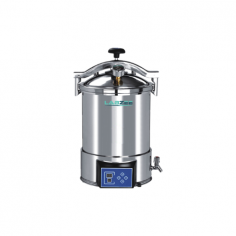 Labzee Portable Autoclave Sterilizer is an electrically heated device with an 18L stainless steel chamber offering a working pressure of 0.14 to 0.16 MPa and a temperature range of 105 to 126 °C. It has an LED display quick-opening handwheel door and automatic shutdown beep reminder.