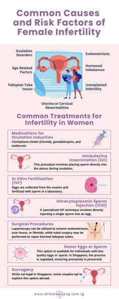 Explore the various factors that may affect female fertility through this  informative infographic! From hormonal imbalances to reproductive health issues, discover the common causes and risk factors that can impact a woman's ability to conceive.

Connect with a good gynaecologist in Singapore who specializes in fertility issues for further guidance and support. They can provide personalized care and effective treatment options to help you navigate the journey towards conception.