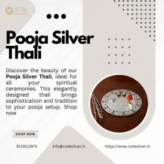 Discover the beauty of our Pooja Silver Thali, ideal for all your spiritual ceremonies. This elegantly designed thali brings sophistication and tradition to your pooja setup. Shop now to add a touch of luxury to your worship practices.

Get more info:- 
Email Id-	info@codesilver.in
Phone No-	9119112874	
Website-	https://www.codesilver.in/products/pooja-thali-csrr079
