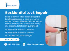  Mike's Locksmith offers professional residential locksmith services to ensure your home's security. From lock repairs and installations to key duplication and emergency lockouts, our experienced team provides reliable solutions for all your locksmith needs. We use the latest technology to keep your home safe and secure, serving Damascus, MD, and surrounding areas. Contact us today to safeguard your property!