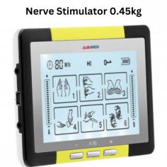 Abimed nerve stimulator is a therapeutic device with a high-resolution LCD screen. Unit features six massage modes, a pulse width of 90 µs (± 15%), and a and a pulse duration of ≤ 20 s. It has a 4.0" touch-screen LCD display, has 4 channels, and charges for a longer period of time.