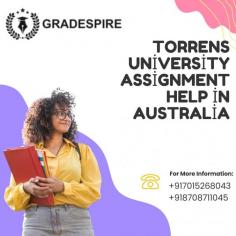 Enhance your academic journey at Torrens University with comprehensive assignment assistance from Gradespire. Our experienced team offers personalized support across various subjects, ensuring clarity in concepts and excellence in execution. Whether you're tackling complex projects or need guidance in meeting tight deadlines, we provide reliable help that aligns with your coursework requirements. Empower your studies with high-quality solutions that boost your academic performance at Torrens University assignment in Australia. Trust Gradespire for a seamless and stress-free experience.