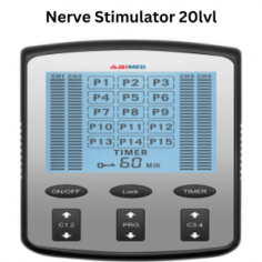 Abimed nerve stimulator is a therapeutic device with a high-resolution LCD screen. Unit features 15 massage modes, an adjustable intensity of 20 levels, a pulse width of 90 µs; ± 15%, and a pulse duration of ≤ 20 s. It is equipped with four independent channels and is easy to operate with large key buttons.