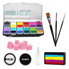 Beginner Face Painting Kit Includes:

1 x Fusion Ultimate Face Painting Palette | 24 Colours

1 x Pixies Dream Rainbow Brush Set | Includes Rainbow 3/4" Flat Brush, 1/4" Petal Flora Brush and #3 Essential Round Brush

6 x Petal Sponges

1 x Small Water Spray Bottle

1 x Fusion Body Art Face Painting Split Cakes – Leanne's Rainbow | 30g

1 x Fusion Body Art Face Paints – Prime White | 32g

1 x Fusion Body Art Face Paints – Prime Strong Black | 32g