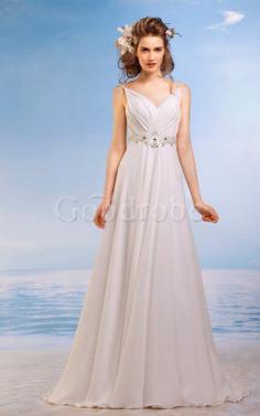 Robe de mariée longue naturel a plage jusqu'au sol ligne a