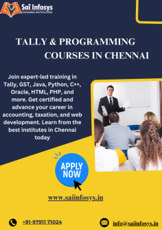 www.saiinfosys.in  Sai Infosys Provide Tally Training in Chennai, Best Tally Training Institute in Chennai, Tally Course in Chennai, Tally Training Institute in Chennai, Tally Erp 9 Classes in Chennai, Gst Tally Training Institute in Chennai, Tally Classes in Chennai, Best Tally Training Center in Chennai, Tally Certification Course in Chennai, Tally Classes in Chennai, Best Tally Training Courses in Chennai, Best Tally Erp 9 Training in Chennai, Tally Erp 9 Course in Chennai, Company Accounts Training in Chennai, Company Accounts Training Institute in Chennai, Accounting Courses in Chennai, Accounts Training Center in Chennai, Best Gst Training in Chennai, Gst Training Institute in Chennai, Gst Classes in Chennai, Gst Training Courses in Chennai, Gst Certification Course in Chennai, Tally Gst Certification Training in Chennai, Best Taxation Training in Chennai, Taxation Course in Chennai, Taxation Classes in Chennai, Income Tax Consultant Course in Chennai,Best Tally Training in Chennai, Vadapalani.Best Tally Training Courses with 100% JOB Placements & Certification, Live Project to Practice. Start Learning With FREE DEMO CLASS Enroll Now!
