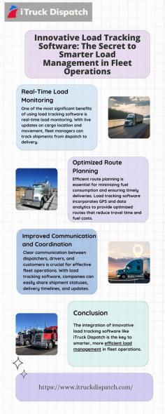 Our load tracking software enhances load management, giving you the tools to track shipments in real time. This advanced fleet management solution empowers fleet operators to streamline processes, cut costs, and improve service reliability with better visibility and control. Visit here to know more:https://jessewilson1508.wixsite.com/itruck-dispatch/post/innovative-load-tracking-software-the-secret-to-smarter-load-management-in-fleet-operations