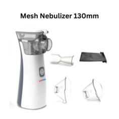 Abimed mesh nebulizer 50 x 48 x 130 mm and weighs 110 grams. It is packaged as 1 pc per color box and 50 pcs per carton. Featuring self-cleaning to prevent clogging and low noise operation, it ensures reliable and quiet respiratory treatment.