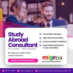 Migr8 is a leading study abroad consultant in Delhi, offering expert guidance for students aspiring to study overseas. From university selection to visa processing, Migr8 provides personalized support to ensure a smooth journey. Visit www.migr8.co.in or contact 9871112994 for details.