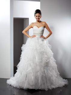 Robe de mariée longue de lotus en organza fermeutre eclair manche nulle