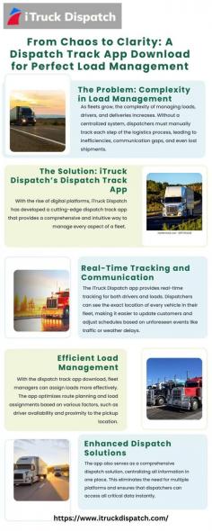 Simplify operations with a dispatch track app download designed for seamless load management. Streamline deliveries, improve efficiency, and enhance dispatch solutions for better fleet control. Perfect for modern fleets looking to turn chaos into clarity. Get started today with iTruck Dispatch. Visit here to know more:https://itruckdispatch.wordpress.com/2024/09/23/from-chaos-to-clarity-a-dispatch-track-app-download-for-perfect-load-management/