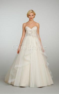 Robe de mariée naturel en organza de mode de bal dos nu avec perle