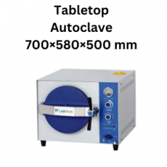 Labtron Tabletop Autoclave compact 20L unit sterilizes efficiently at 105-134°C with a steam-water circulation system and automatic safety features. It includes 3 sterilizing baskets, operates with a pressure of 0.22 MPa, and has a timer range of 0-60 minutes with a sterilization time of 4-6 minutes.