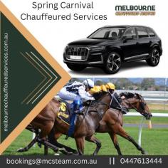 Experience the elegance of the Spring Carnival with Melbourne Chauffeured Services. Our premier chauffeured services in Melbourne offer luxurious chauffeur cars, ensuring you arrive in style and comfort. Whether you're attending a race day or a special event, our professional drivers are here to make your journey seamless and enjoyable. Hire a driver from our top-notch fleet and enjoy the convenience of reliable transportation tailored to your needs. Let us handle the logistics while you focus on making unforgettable memories at the Spring Carnival. Book your spring carnival chauffeured services today and elevate your experience.