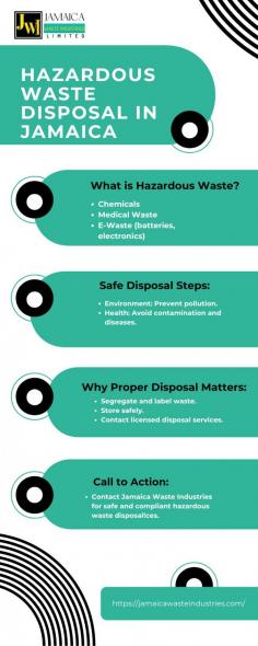  Jamaica Waste Industires Limited | Hazardous Waste Disposal in Jamaica

Jamaica Waste Industries Limited is Top Hazardous Waste Disposal in Jamaica ,Hazardous waste disposal in Jamaica is essential for ensuring public health and environmental safety. Proper disposal methods, including containment, treatment, and certified rem