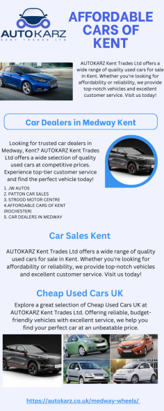 Explore a wide range of affordable cars in Kent at AUTOKARZ Kent Trades Ltd. Our selection features high-quality, budget-friendly vehicles that suit every need. Enjoy transparent pricing, excellent customer service, and a hassle-free buying experience. Visit us today to find your perfect car!