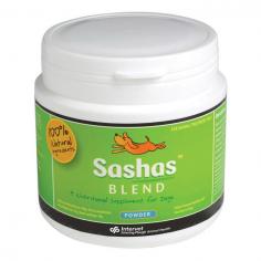 Sasha's Blend powder symptoms in all breeds of dogs. It is blend of high level proteins, complex sugars, glucosamine, chondroitin and marine nutrients that help in healing painful joints. Sashas blend improves joint function in 6 months older puppies, adult dogs and ageing canines.
