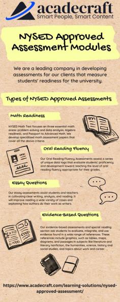 Explore expert NYSED assessment solutions and services, including test preparation, evaluation tools, and compliance guidance. Ensure successful outcomes with comprehensive support for educators and students.