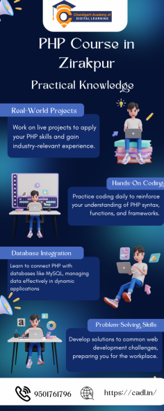 Join our PHP course in Zirakpur to master one of the most essential web development languages. This course offers a complete introduction to PHP, from basic syntax to advanced programming techniques, including database integration and dynamic web application development. With expert instruction and practical, hands-on projects, you'll gain the skills needed to build and manage robust websites. Perfect for beginners and professionals looking to enhance their web development capabilities, this course provides the tools and knowledge to advance your career in technology.